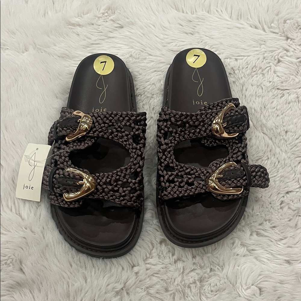Joie Woven Sandals with Gold Buckles